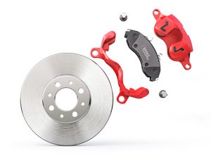 CarBrakeDiskWithRedCaliperCarBrakeOnA - Meineke Indiana Meineke Car Care | Brake Calipers | Charlestown IN